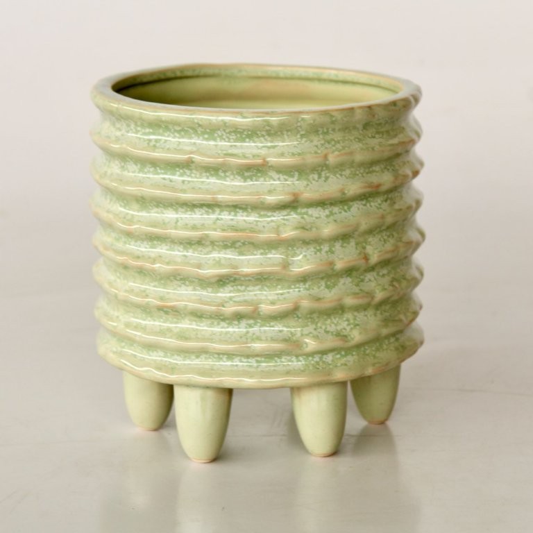 AQUA GREEN CERAMIC PLANER ON FEET  17.5X16CM